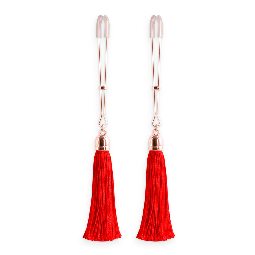 The Bound Nipple Clamps Red Tassel from Forbidden Passion