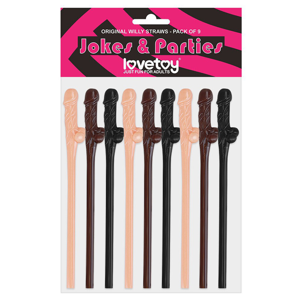 The Lovetoy Pack Of 9 Willy Straws Black Brown And Pink from Forbidden Passion