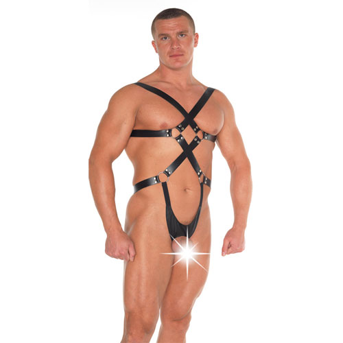 The Leather Strappy Bondage Teddy from Forbidden Passion