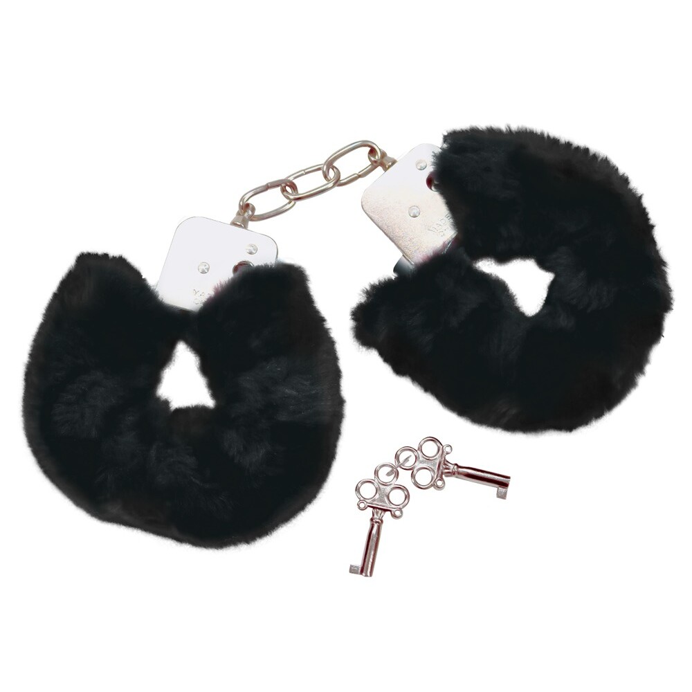 The Bad Kitty Black Plush Handcuffs from Forbidden Passion