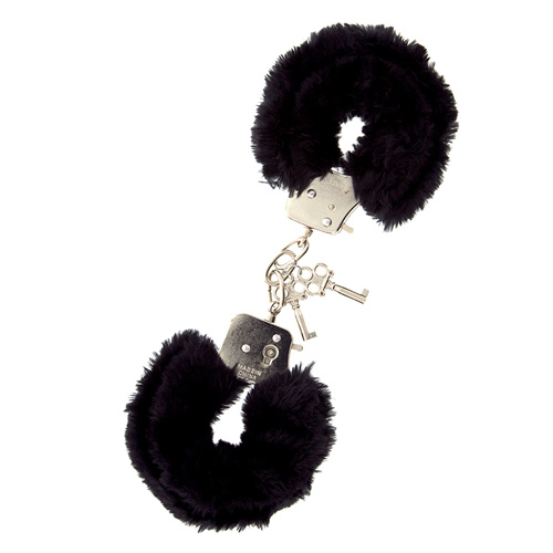 The Furry Metal Handcuffs Black from Forbidden Passion