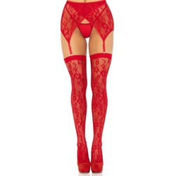 The Leg Avenue Lace Stockings and Garterbelt Red from Forbidden Passion