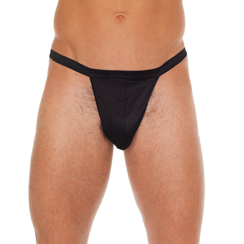 The Mens Black Straight GString With Black Pouch from Forbidden Passion