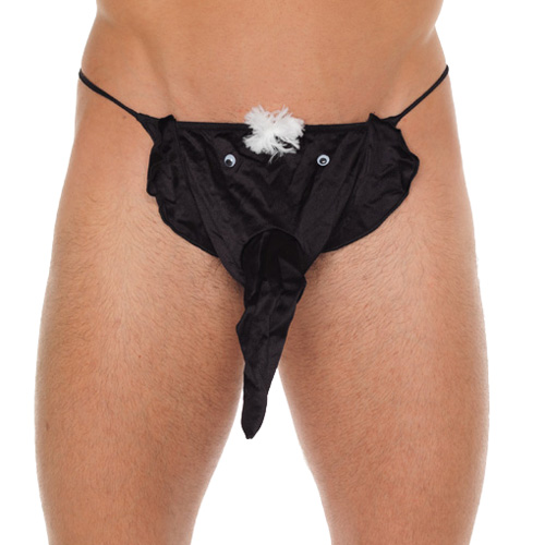 The Mens Black GString With Elephant Animal Pouch from Forbidden Passion