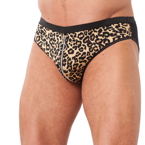 The Mens Animal Print Briefs With Zipper from Forbidden Passion