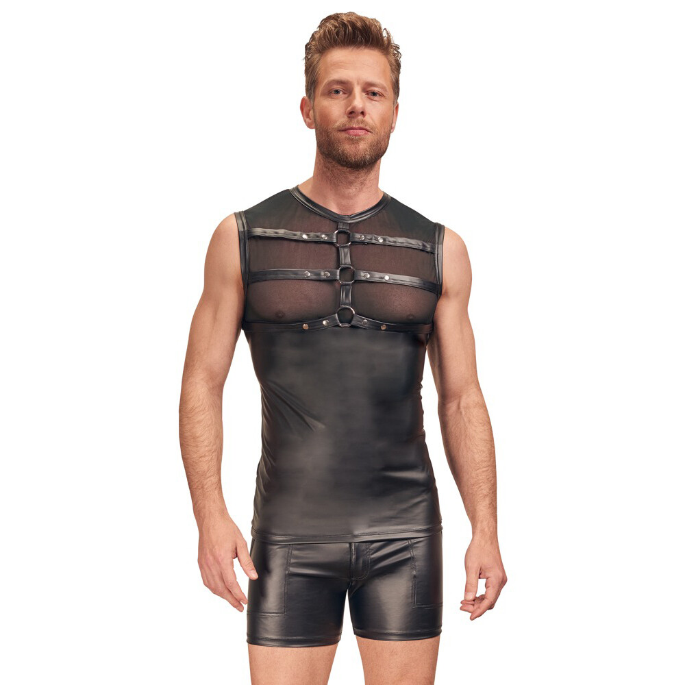 The NEK Matte Look Shirt With Chest Harness Black from Forbidden Passion