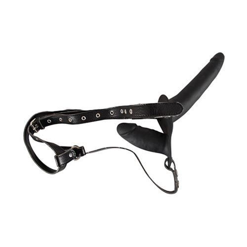 The Black Double Dildo Strap On from Forbidden Passion