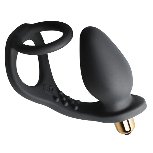 The Rocks Off 7 Speed ROZen Cock Ring And Anal Plug Black from Forbidden Passion