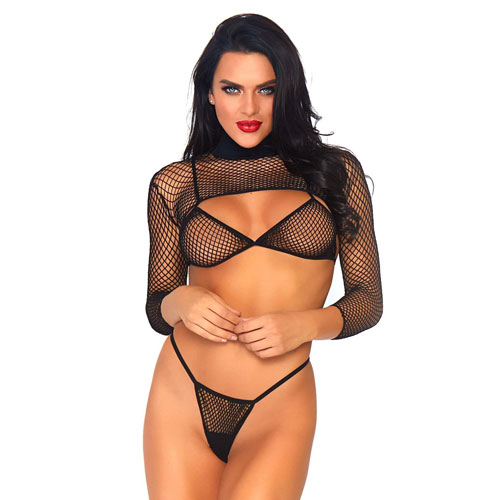 The Leg Avenue Net Top Thong And Bra UK 6 to 12 from Forbidden Passion