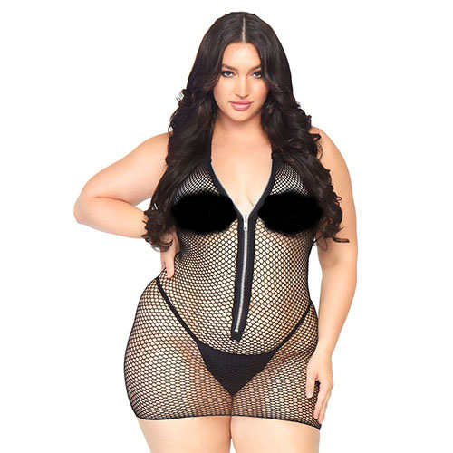 The Leg Avenue Fishnet Zip Up Dress Plus Size UK 14 to 18 from Forbidden Passion