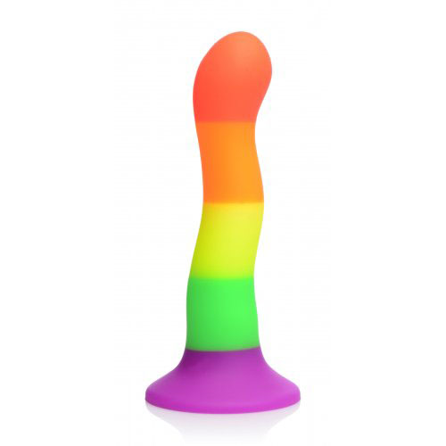 The XR Proud Rainbow Silicone Dildo with Harness from Forbidden Passion
