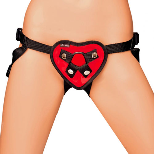 The Lux Fetish Red Heart Strap On Harness from Forbidden Passion