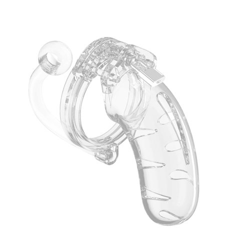 The Man Cage 11 Male 4.5 Inch Clear Chastity Cage With Anal Plug from Forbidden Passion