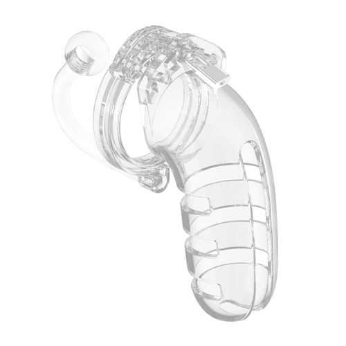 The Man Cage 12 Male 5.5 Inch Clear Chastity Cage With Anal Plug from Forbidden Passion