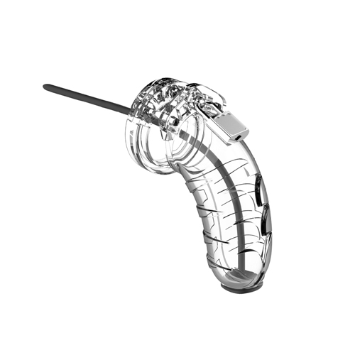 The Man Cage 16 Male 4.5 Inch Clear Chastity Cage With Urethal Sound from Forbidden Passion