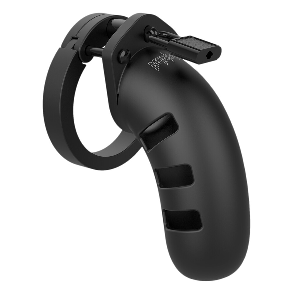 The Man Cage 21 Male 4.5 Inch Black Silicone Chastity Cage from Forbidden Passion