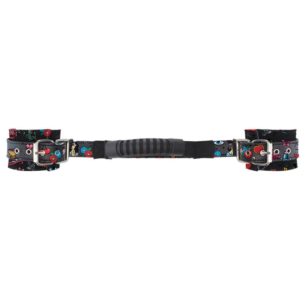 The Ouch Old School Tattoo Printed Hand Cuffs With Handle from Forbidden Passion