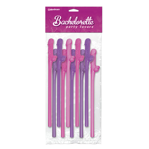 The Bachelorette Party Favors 10 Pecker Straws Pink And Purple from Forbidden Passion