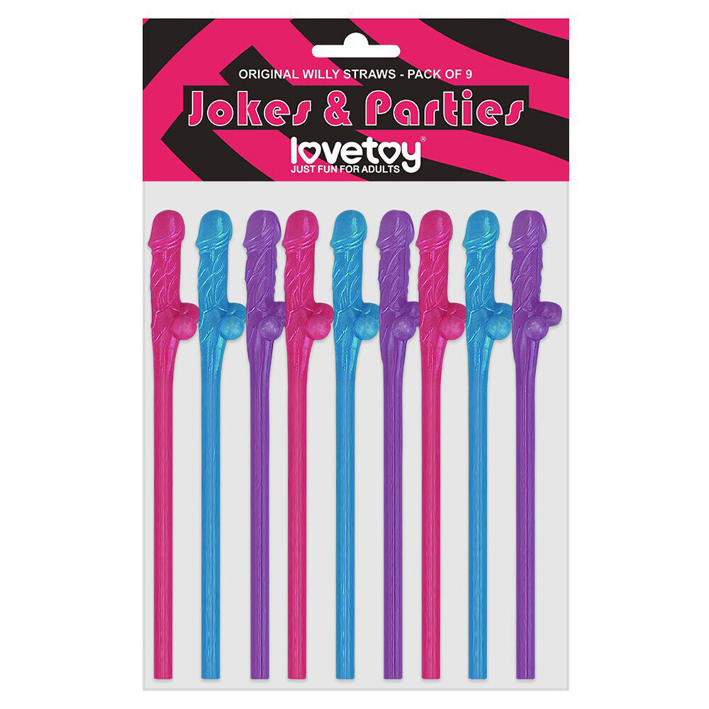 The Lovetoy Pack Of 9 Willy Straws Blue Pink And Purple from Forbidden Passion