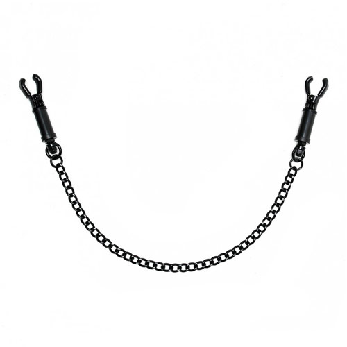 The Black Metal Adjustable Nipple Clamps With Chain from Forbidden Passion