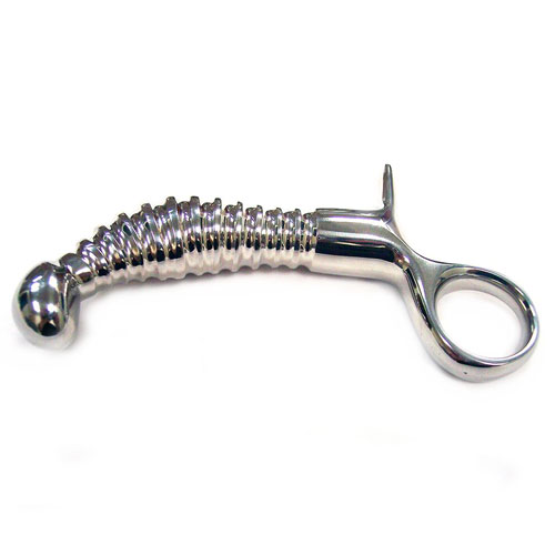 The Rouge Stainless Steel Ribbed Anal Probe With Handle from Forbidden Passion