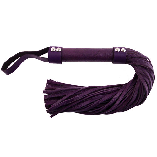 The Rouge Garments Purple Leather Flogger from Forbidden Passion