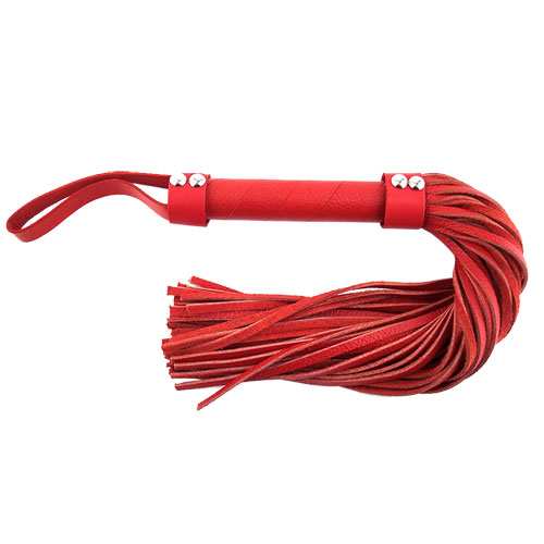 The Rouge Garments Red Leather Flogger from Forbidden Passion
