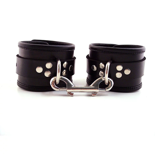The Rouge Garments Black Leather Ankle Cuffs With Piping from Forbidden Passion