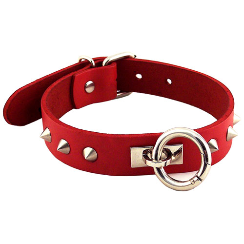 The Rouge Garments Red Studded ORing Studded Collar from Forbidden Passion