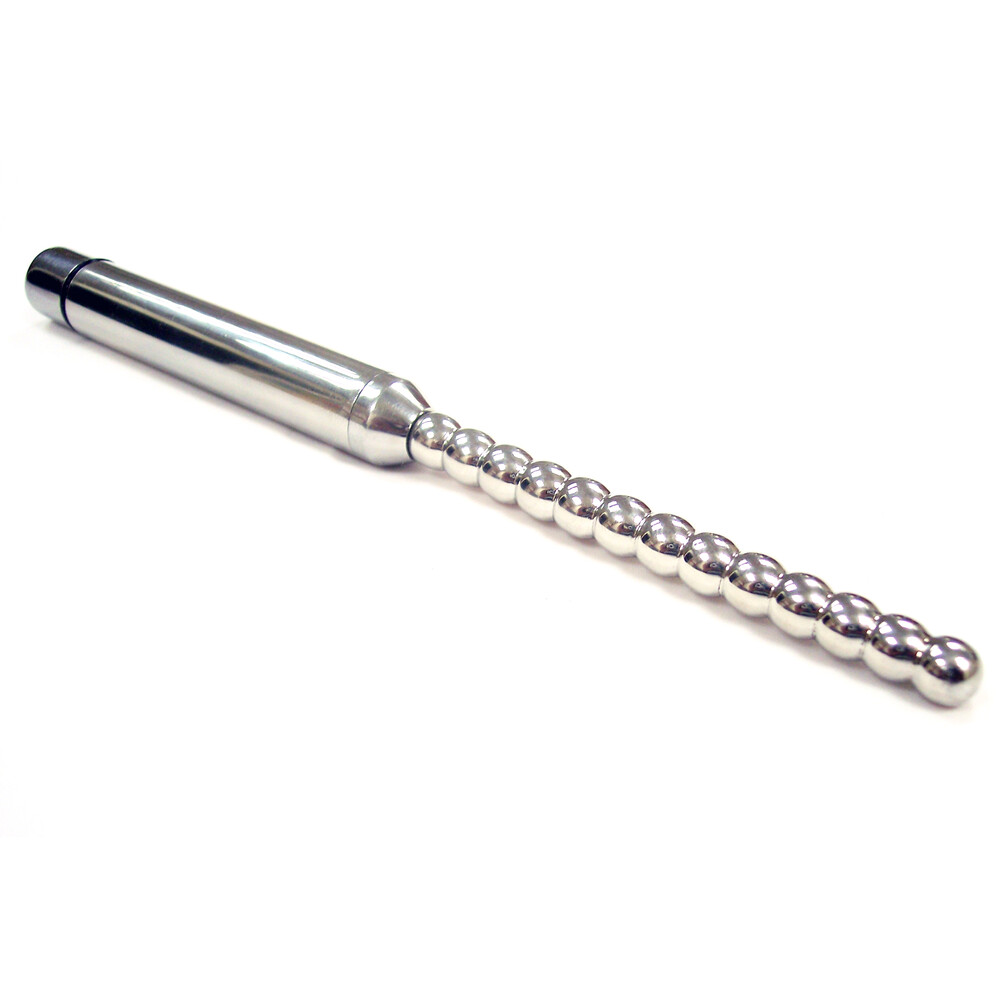 The Rouge Stainless Steel Vibrating Ribbed Urethral Probe from Forbidden Passion