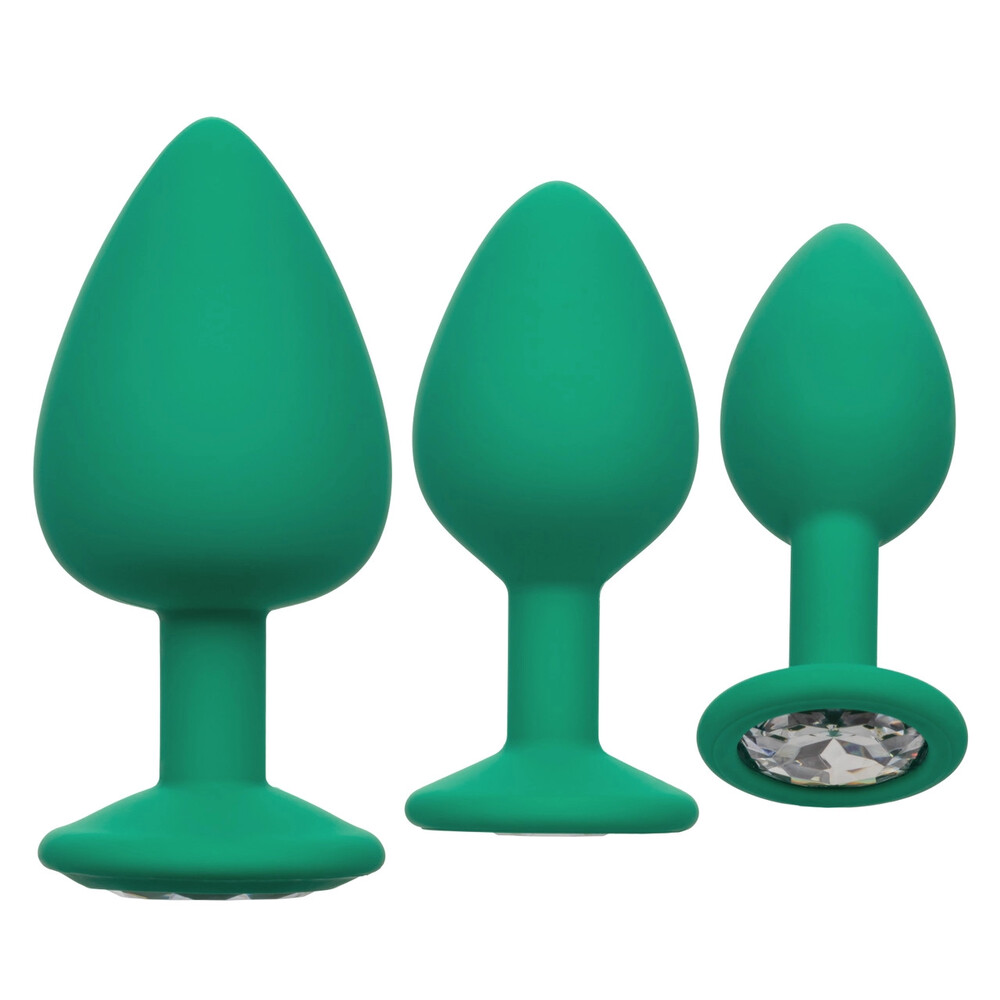 The Cheeky Gems Butt Plugs 3 Piece Set Green from Forbidden Passion