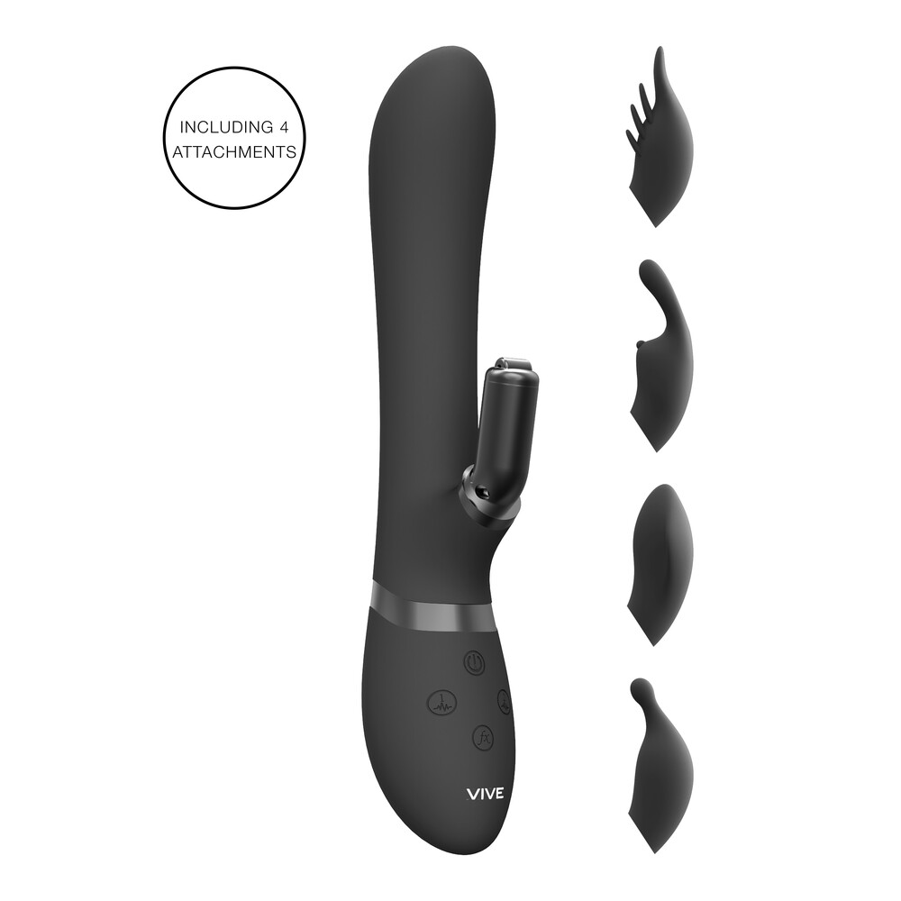 The Vive Chou Double Action Interchangeable Rabbit Vibrator Black from Forbidden Passion