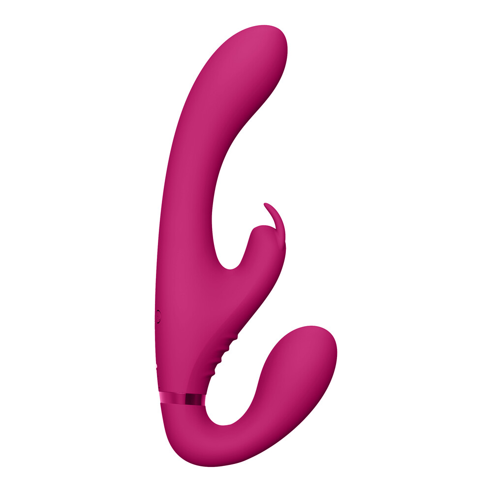 The Vive Suki Triple Action Strapless Strap On Vibrator Pink from Forbidden Passion