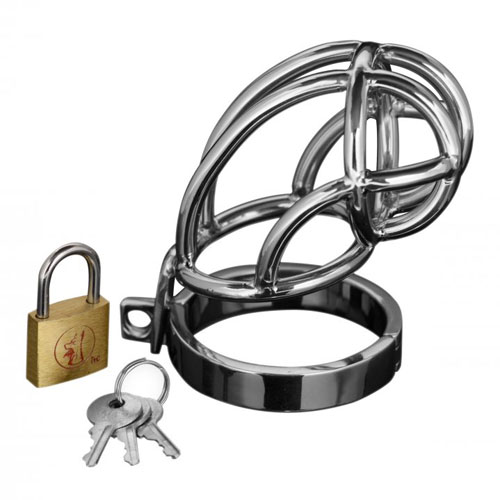 The Master Series Captus Stainless Steel Locking Chastity Cage from Forbidden Passion
