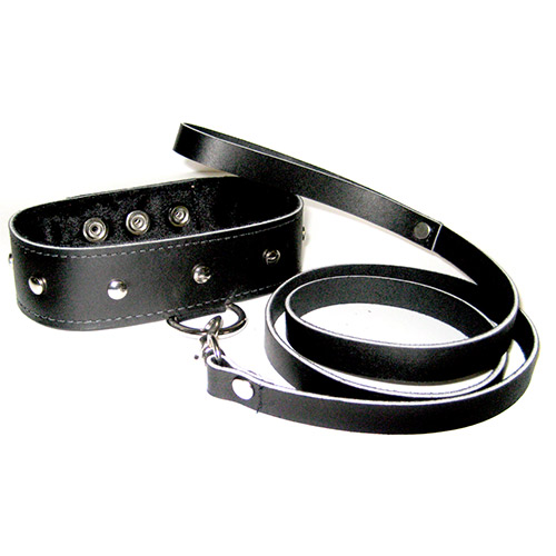 The SportSheets Leather Leash And Collar from Forbidden Passion